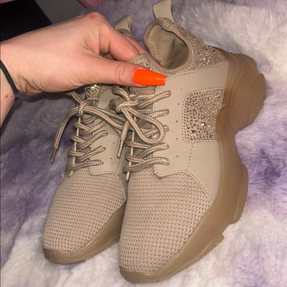 Steve Madden Tan Sneakers with Rhinestone Detail